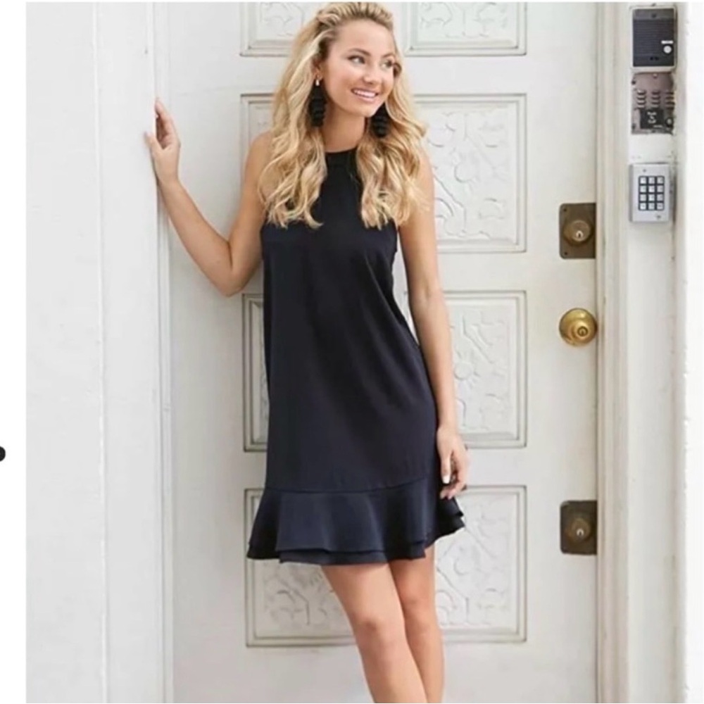 Mud Pie Lindsey Ruffle Dress in Black, Halter Neckline, Double Ruffle Hem, Small